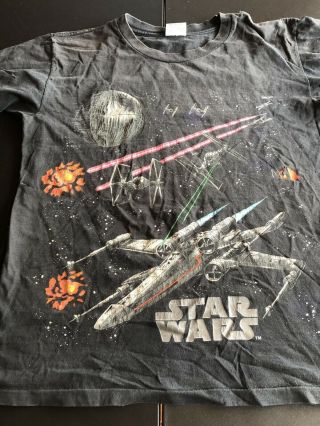Vintage Star Wars T - Shirt Mens L Black All Over Print Single Stitch
