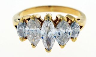 Vintage 14k Yellow Gold 2.  5 Tcw Marquise Diamond Cocktail Ring Size 5.  5 Nr