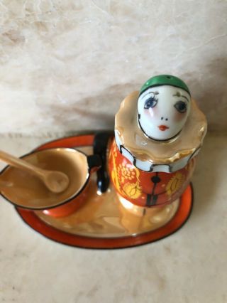 Spectacular Rare Noritake Art Deco Luster Porcelain Clown S&p Tray