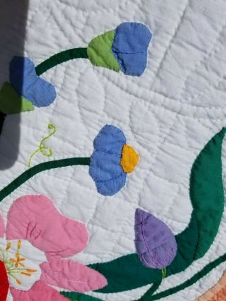 vintage ALL handstitched quilt applique,  HandMade 60X80 approx.  fits Queen 11