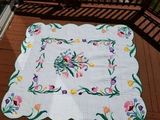 vintage ALL handstitched quilt applique,  HandMade 60X80 approx.  fits Queen 2