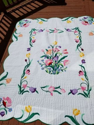 vintage ALL handstitched quilt applique,  HandMade 60X80 approx.  fits Queen 3