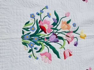 vintage ALL handstitched quilt applique,  HandMade 60X80 approx.  fits Queen 6