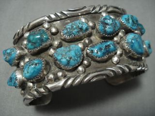Heavy Vintage Navajo Turquoise Sterling Silver Cuff Bracelet Old Native American