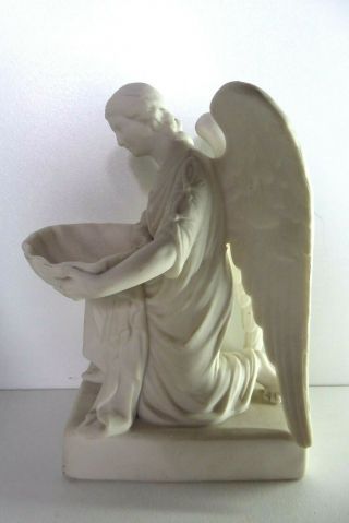 Vintage Parian Angel Statue Religious Church Clam Shell Bowl Holy Water Font