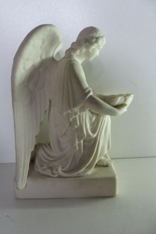 VINTAGE PARIAN ANGEL STATUE RELIGIOUS CHURCH CLAM SHELL BOWL HOLY WATER FONT 2