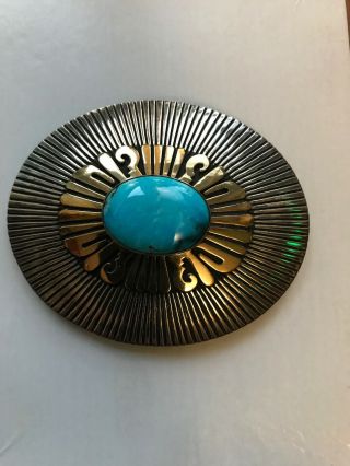 Vintage Navajo Tommy Singer Hand - Stamped Sterling Silver Turquoise Belt Buckle