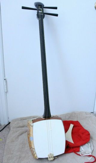Japanese Vintage Shamisen Classic Stringed Instrument With Bag And Bachi