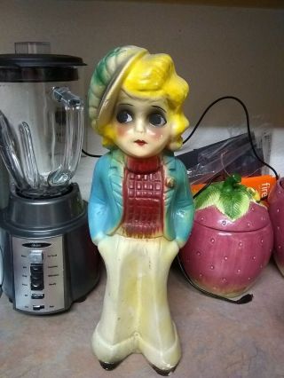 Vintage Chalkware Doll 15 inches tall 1920s Carnival Prize Antique Chalk 2