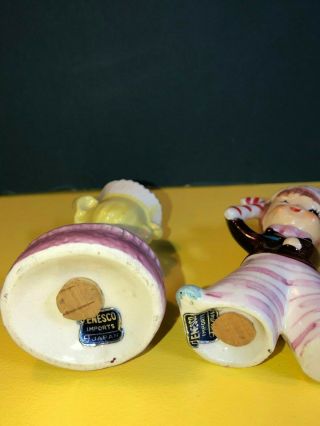 Vintage Enesco Sweet Shoppe Winking Pink Candy Cane Girl Boy Salt Pepper Shakers 3