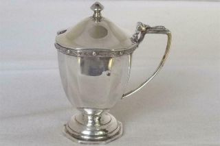 A Large Solid Silver Mustard Pot & Liner Lindisfarne Celtic Design Dates 1937.