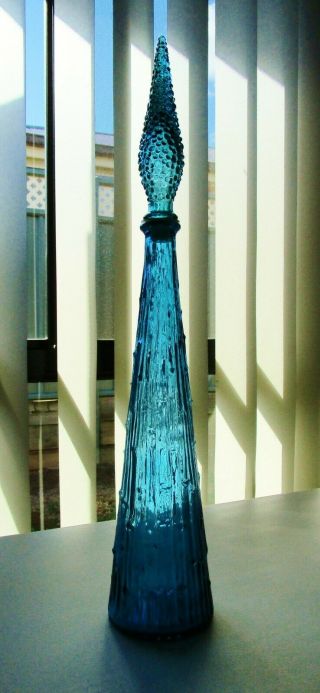 1950 ' s OCEAN BLUE BAMBOO ITALIAN RETRO VINTAGE ART GLASS GENIE BOTTLE DECANTER 2