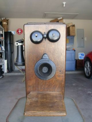 Vintage Antique Kellogg Hand Crank Wall Telephone - wood case 1901 8