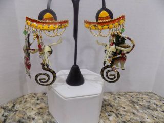 Lunch At The Ritz Clip Earrings (goldtone) Mexico W Sombrero Snake Cactus Donkey