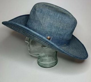 Vtg Levis Denim Western Blue Jean Cowboy Hat 7 1/8 Made In Usa