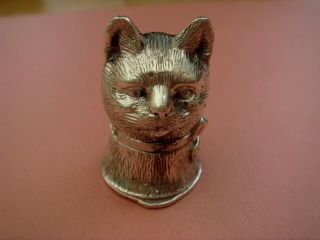Solid Sterling Silver English Hallmarked London Novelty Cat Vesta Case Match