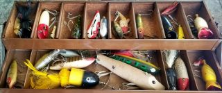 Vintage Park Metal Tackle Box - Full Old Fishing Lures,  Musky,  Bass,  etc.  NR 3