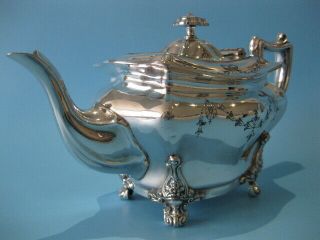 Extremely Quality Antique Silver Plated Regency Style Footed Teapot