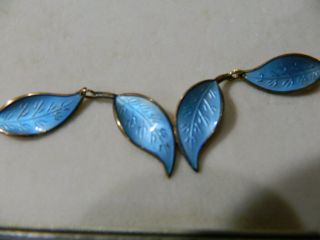 David Andersen Sterling Silver Blue Leaf Enamel bracelet Norway W/ Clip Earring 2
