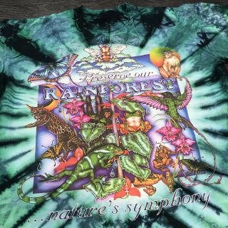 Vintage 90 ' s Save the Rainforest T - Shirt Men ' s XL Tie Dye Nature Animals Tee 3