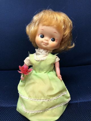 Antique Tin Wind Up Doll Flower Girl Made In Japan