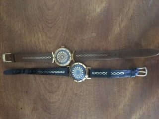 2 Borel Gold Swiss 17 Jewel Vintage Watch Watches Leather Straps Parts