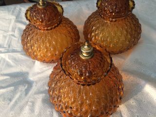 Set Of 3 Vtg Amber Glass Diamond Quilt Pattern Lamp Shades 6 "