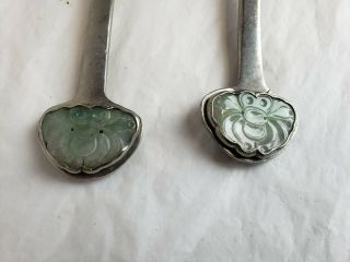 Set of two antique chinese pewter / jade / bronze utencils 4