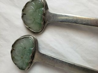 Set of two antique chinese pewter / jade / bronze utencils 5