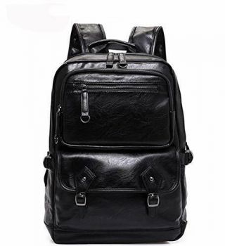 Laptop Backpack Leather 15.  6 Inch Men Women Notebook Vintage (black)