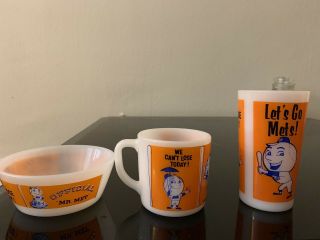 Rare 1960s Vintage Mr.  Met Mets Cup Glass And Bowl Set -