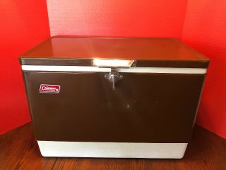 Coleman Vintage Cooler Brown Metal Motion Latch Ice Chest Box