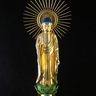 Japanese Buddhist Statue Amida Nyorai Gautama Buddha Buddhism Gold Gilt 12.  2 "