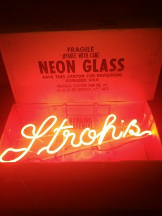 Vintage Nos 1984 Strohs Neon Beer Sign W/ Box