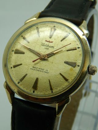 Vintage Waltham " 100 Jewel " Self - Winding Watch 10k Gold Filled Water Resistant