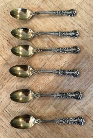 Set Of 6 Gorham Sterling Silver Buttercup Pattern Demitasse Spoons