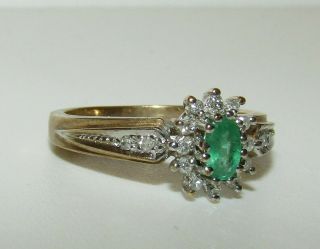 , Vintage,  9 Ct Gold Ring With Natural Emeralds And Diamonds