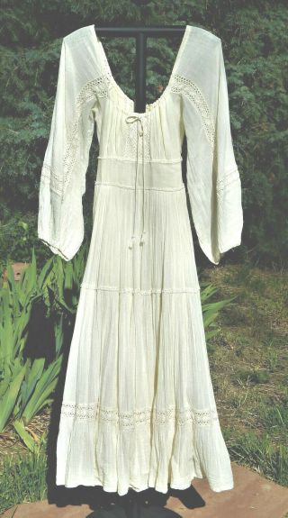 Vintage Gunne Sax Gauze Dress,  Hat,  Wrap off white Lace Prairie Peasant Wedding 2