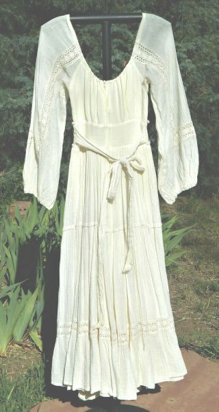 Vintage Gunne Sax Gauze Dress,  Hat,  Wrap off white Lace Prairie Peasant Wedding 7