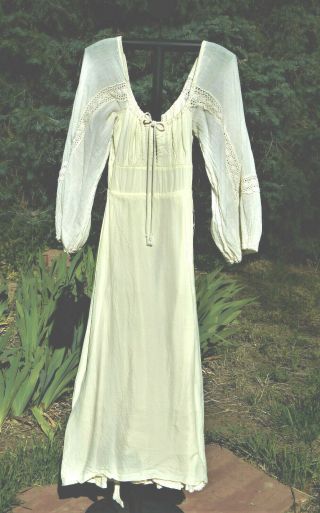 Vintage Gunne Sax Gauze Dress,  Hat,  Wrap off white Lace Prairie Peasant Wedding 8