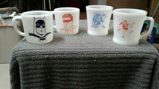 Vintage Fire King Westfield Batman And Robin Mugs And Marbles