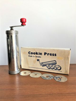 Sveico Cookie Press Vintage Metal Crank Made In Sweden With Box