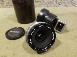Vtg Nikkor - O 21mm Mirror Up Lens & Finder W/case & Cap Nippon Kogaku Japan