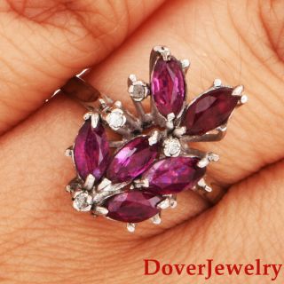 Antique Diamond Ruby 14k White Gold Floral Cluster Ring Nr