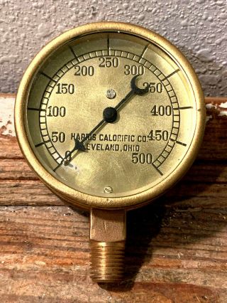 Vintage 1930s Al Brass Pressure Gauge,  Thick Beveled Glass Len Steampunk Antique
