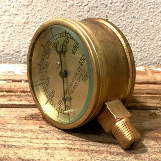 Vintage 1930s AL Brass Pressure Gauge,  Thick Beveled Glass Len Steampunk Antique 3