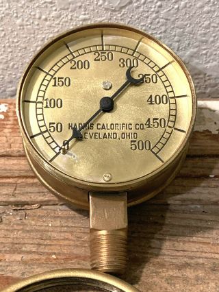 Vintage 1930s AL Brass Pressure Gauge,  Thick Beveled Glass Len Steampunk Antique 5