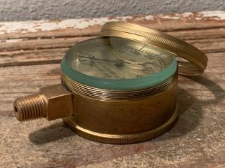 Vintage 1930s AL Brass Pressure Gauge,  Thick Beveled Glass Len Steampunk Antique 7