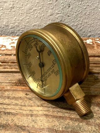 Vintage 1930s AL Brass Pressure Gauge,  Thick Beveled Glass Len Steampunk Antique 8