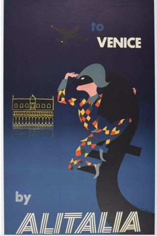 Venice Alitalia R A R E Vintage Poster (modernism 1956) Airliner Litho